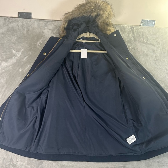 J. Crew mercantile wool navy blue faux fur hooded coat - Picture 6 of 13
